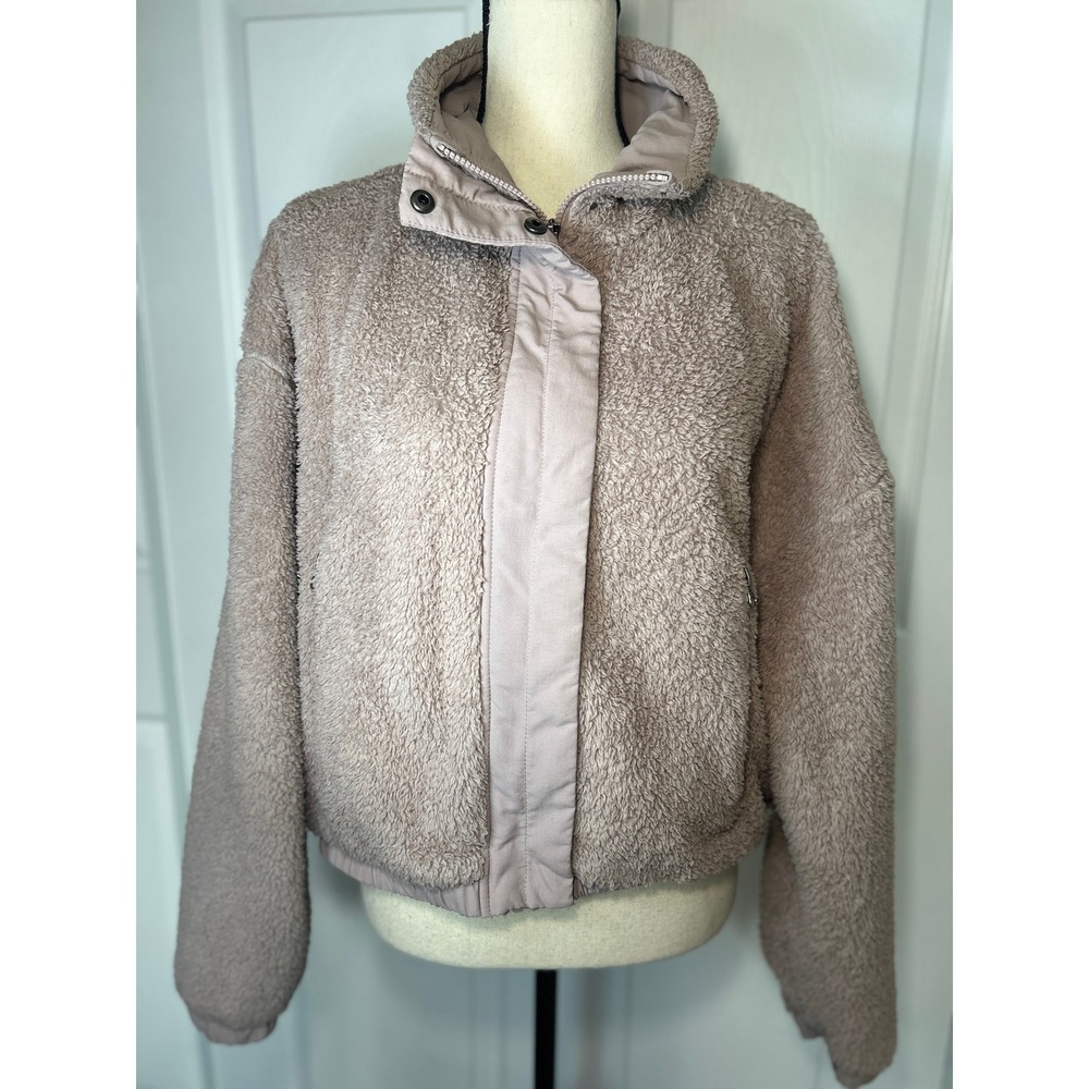 Vuori Pink Sherpa Fleece Jacket Women's Large VW530 Cropped Full‎ Zip